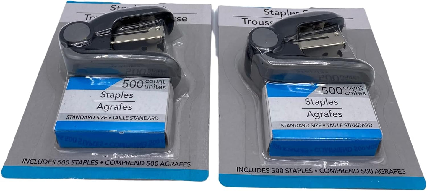 MODAIO-Colorful Mini Staplers, 2.75 x 1.75 x 1.25 in - 2/pcs - Comes with 500 Count Pack of Staples (Gray)