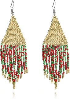 Colorful Beaded Tassel Drop Earrings for Women