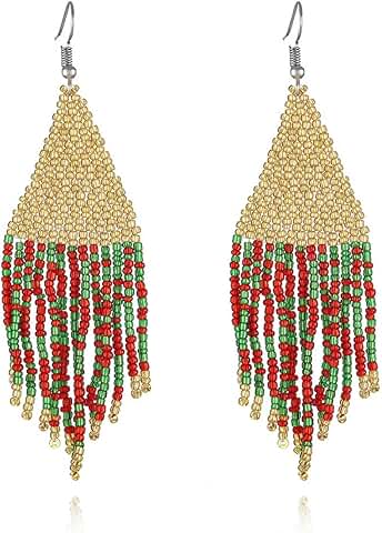 Colorful Beaded Tassel Drop Earrings for Women