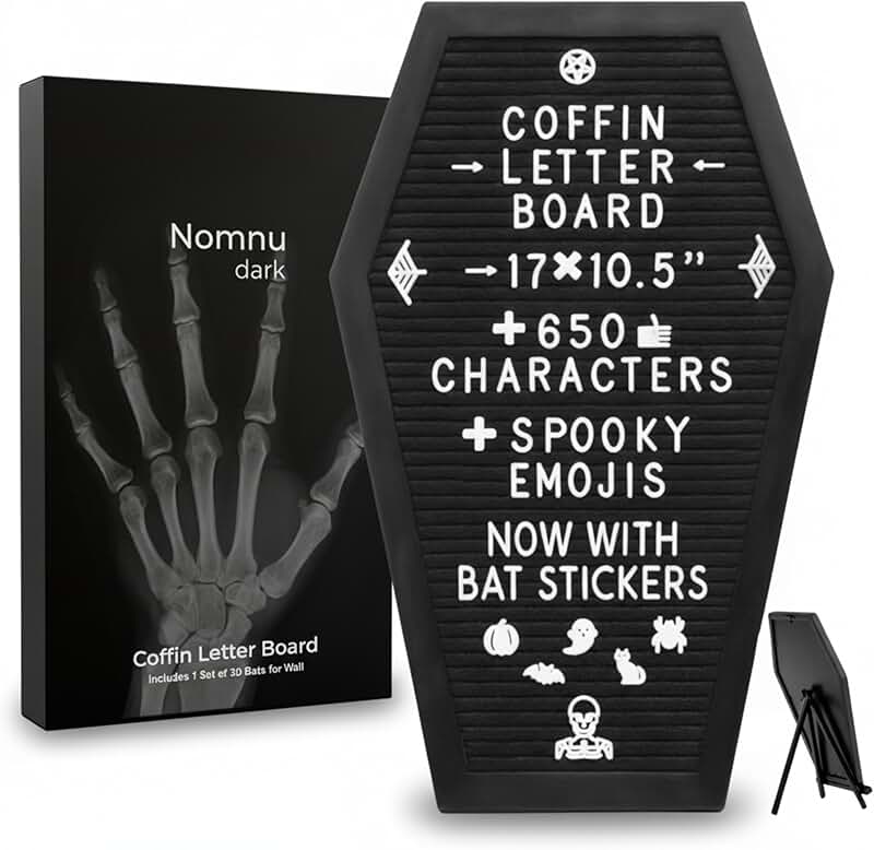 Coffin-Shaped Board with Bat Stickers and Emojis