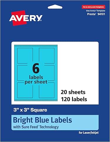Bright Blue 3x3 Printable Square Labels, 120 Pack