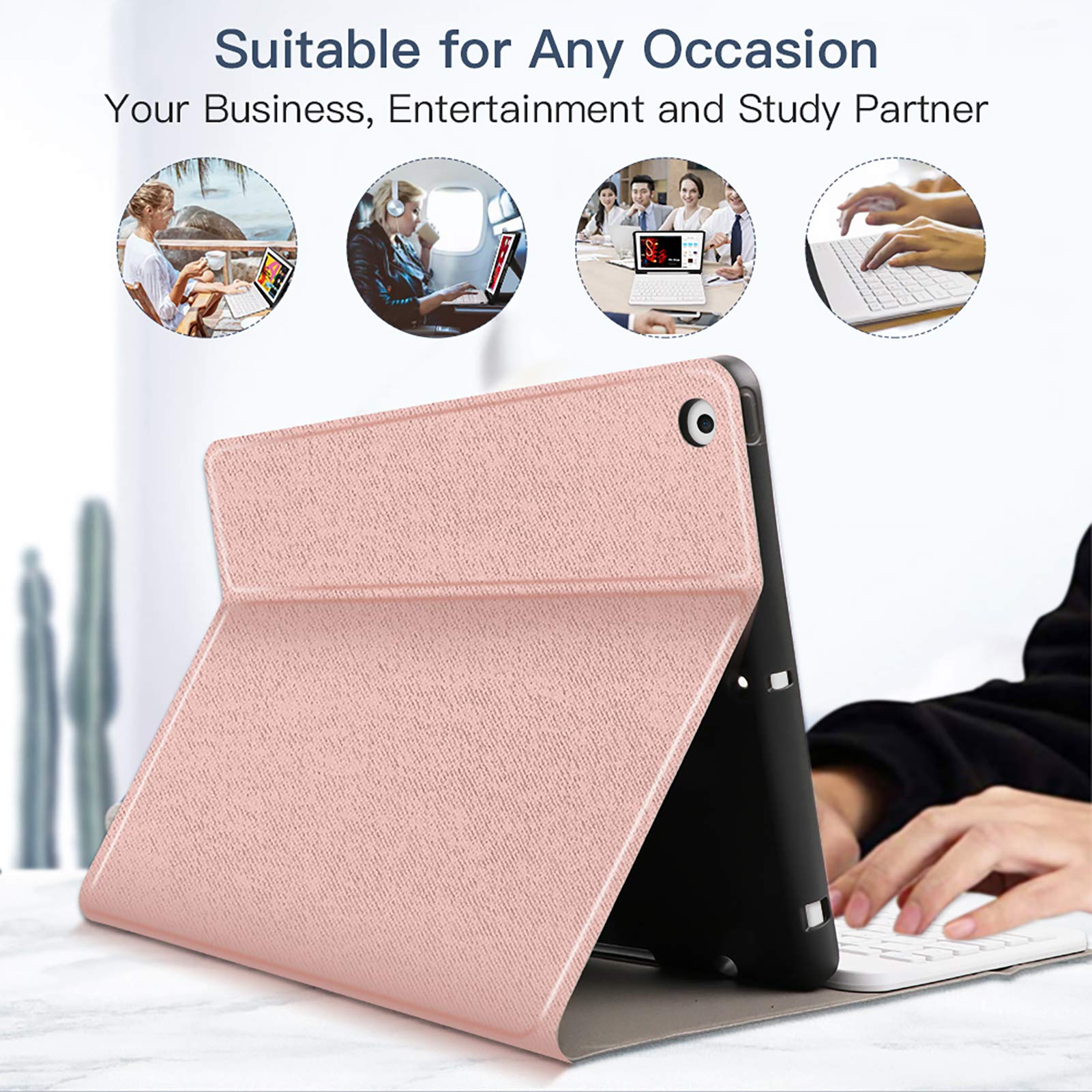 Keyboard Case for iPad 9th Generation 2021 10.2 8th/7th, Wireless Bluetooth Magnetic Detachable Keyboard iPad 9th/8th/7th Gen 2021/2020/2019 Cover Case with Keyboard, Pencil Holder,Rose Gold