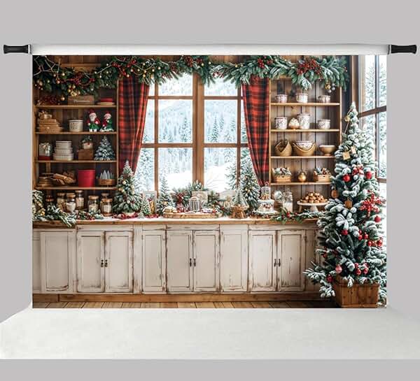 Christmas Kitchen Cupboard Photo Backdrop