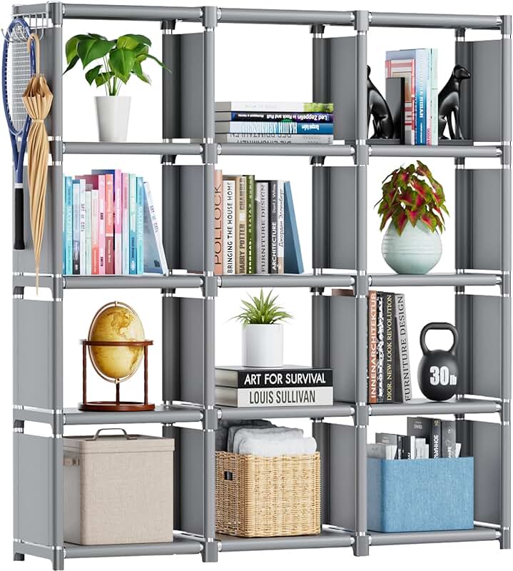 12-Cube Metal Book Shelf for Home and Office