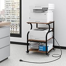 Large 3-Tier Rolling Printer Cart with Adjustable Shelves