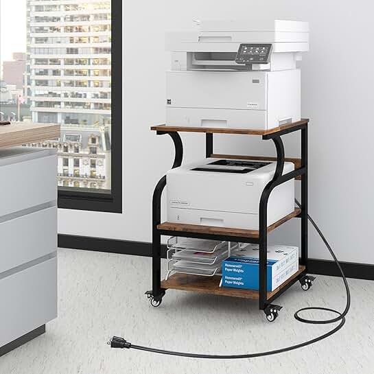 Large 3-Tier Rolling Printer Cart with Adjustable Shelves