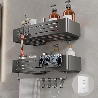 2-Pack Adhesive Shower Shelves with Towel Bar and Hooks