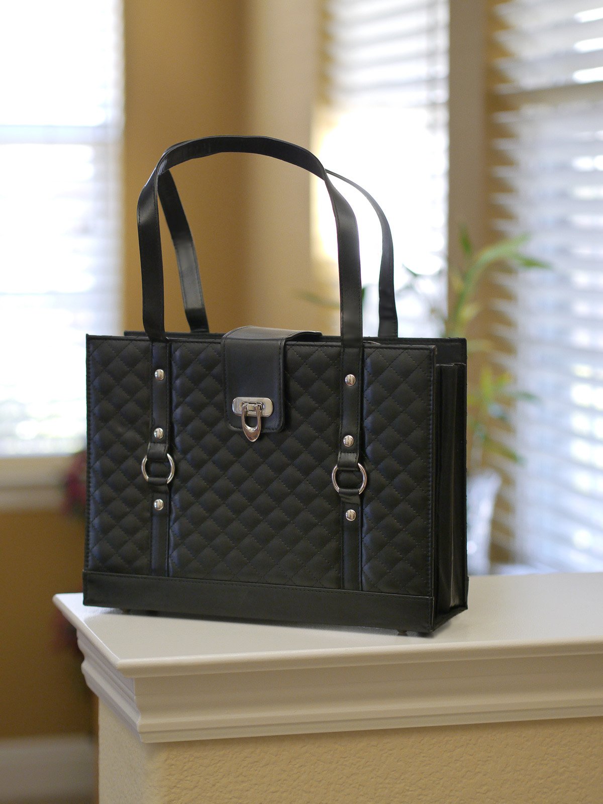 Black Leather File Organizer Tote