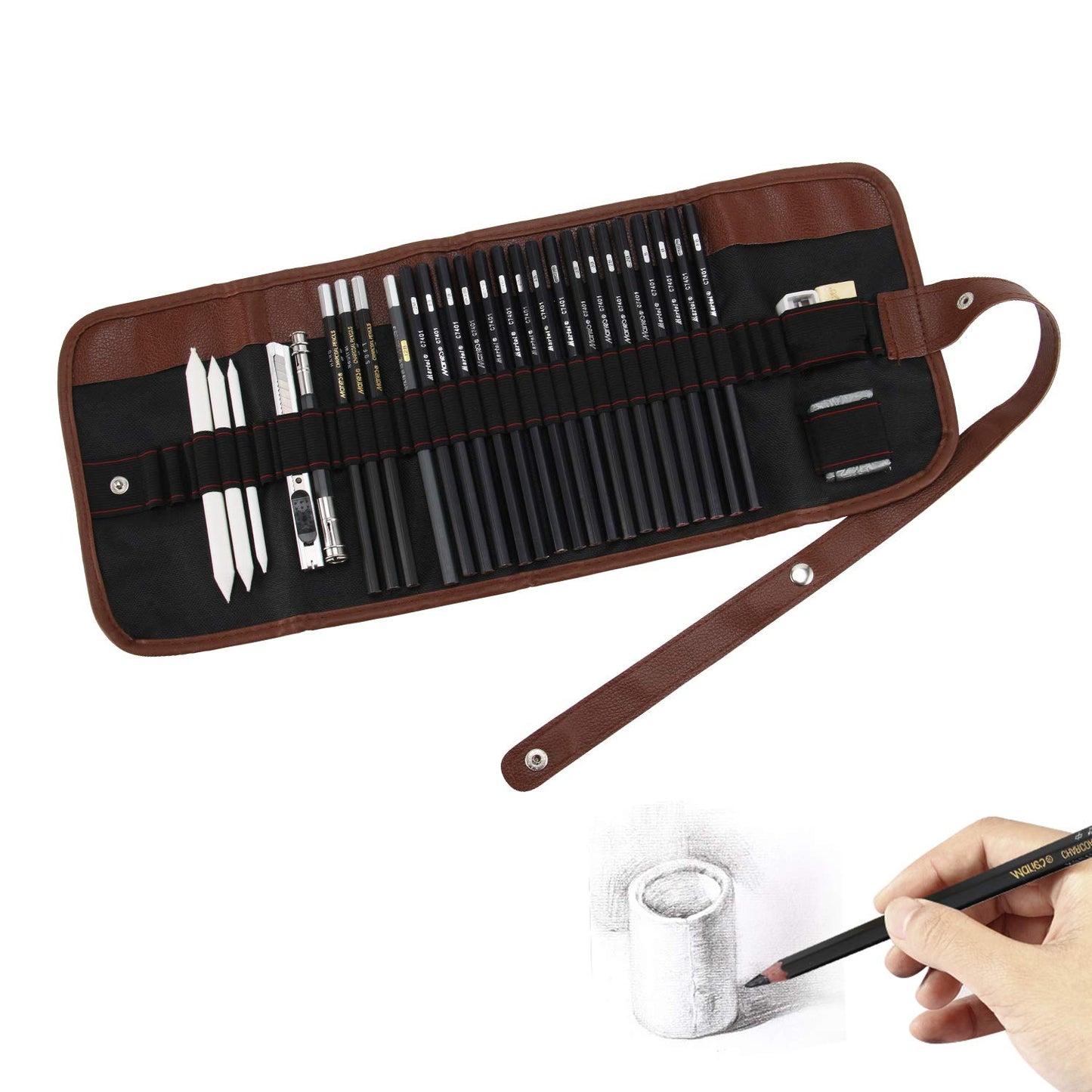 Sketching Pencil Set with Charcoal and Erasers 30pcs