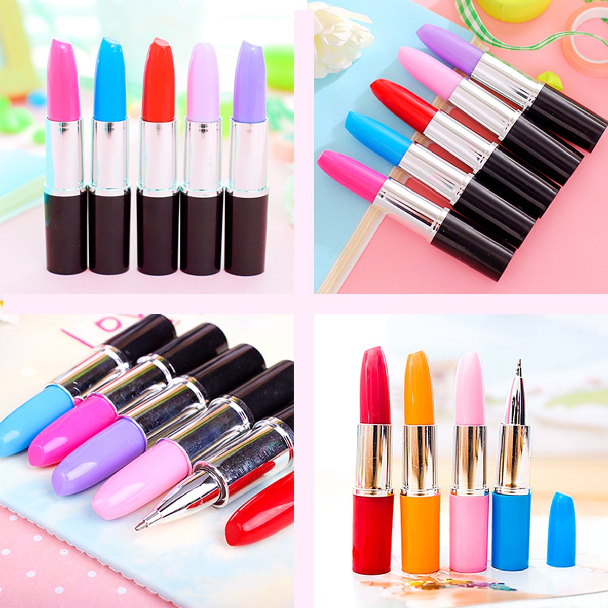 24 Multicolor Lipstick-Shaped Ballpoint Pens for Gag Gifts