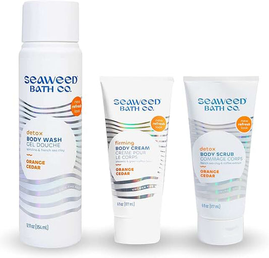 Seaweed Body Wash, Cream, and Scrub Set, Orange Cedar