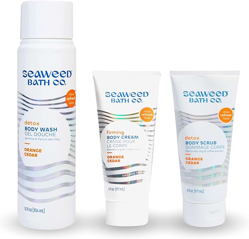 Seaweed Body Wash, Cream, and Scrub Set, Orange Cedar