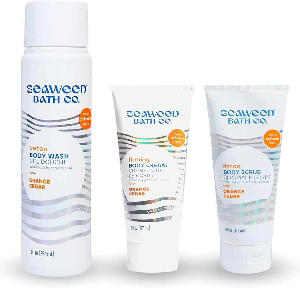 Seaweed Body Wash, Cream, and Scrub Set, Orange Cedar