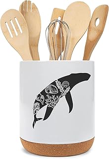 White ceramic whale and ocean life utensil holder