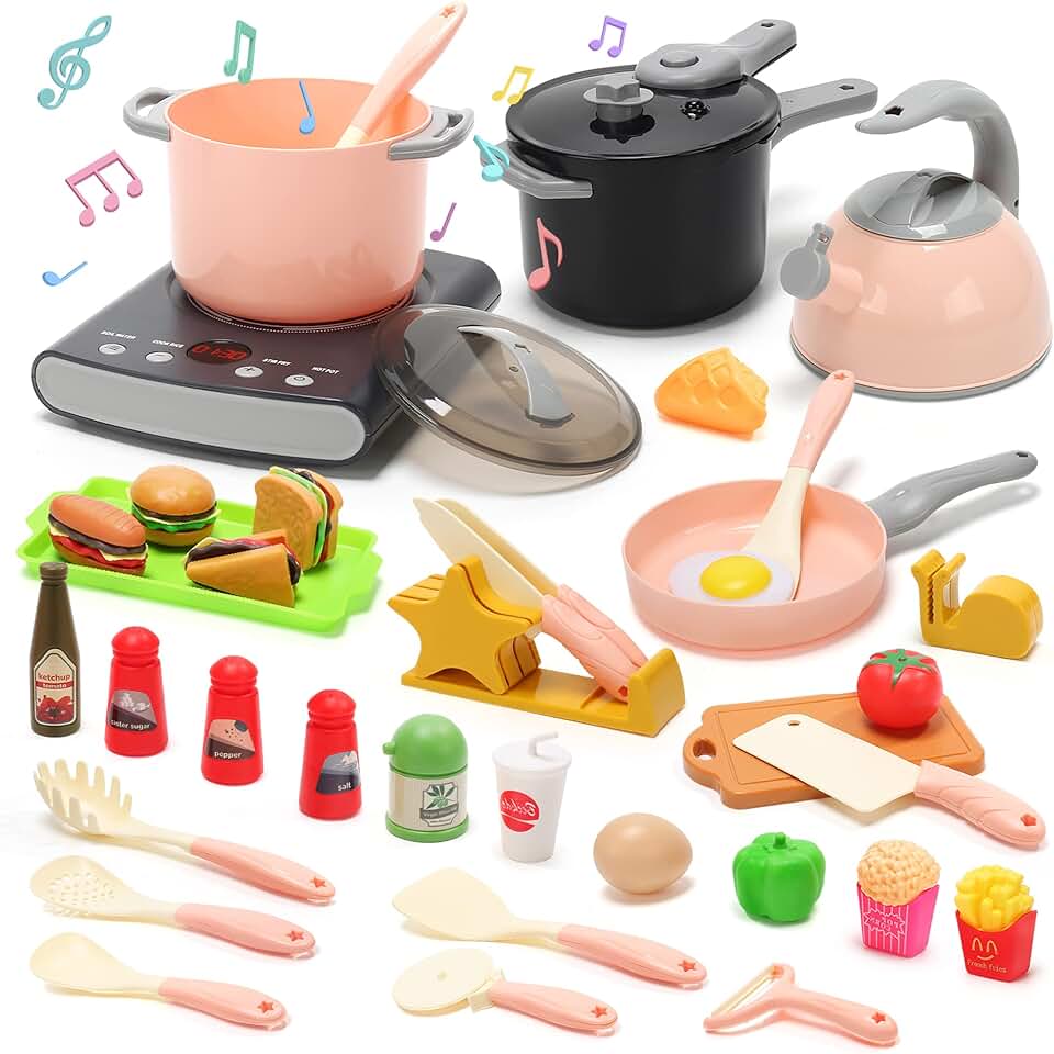 Kids Play Kitchen Set with Pots, Pans, and Cooktop