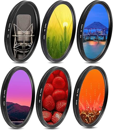 Six-piece 72mm graduated color lens filter set with case