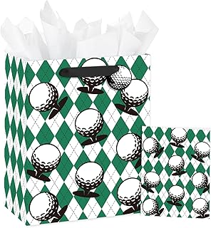 Golf Gift Bag with Argyle Pattern and Golf Ball Design