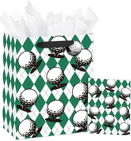 Golf Gift Bag with Argyle Pattern and Golf Ball Design
