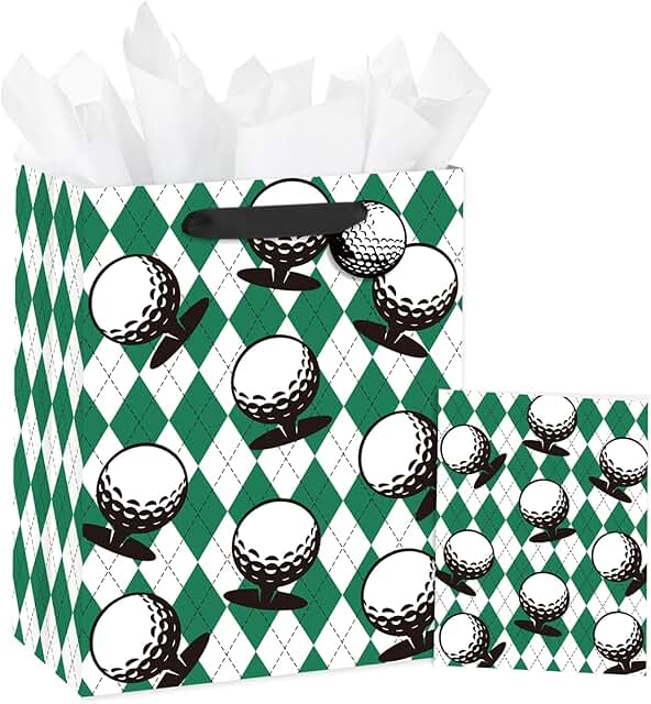 Golf Gift Bag with Argyle Pattern and Golf Ball Design