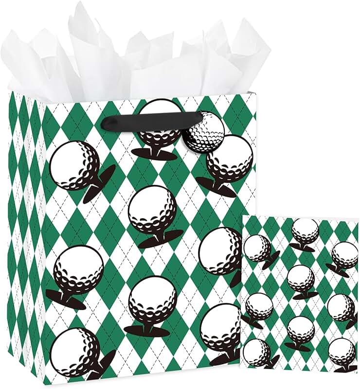 Golf Gift Bag with Argyle Pattern and Golf Ball Design