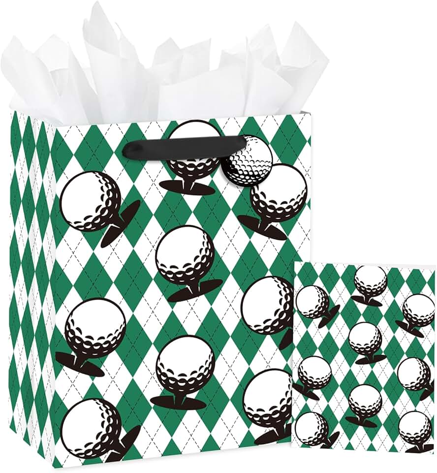 Golf Gift Bag with Argyle Pattern and Golf Ball Design