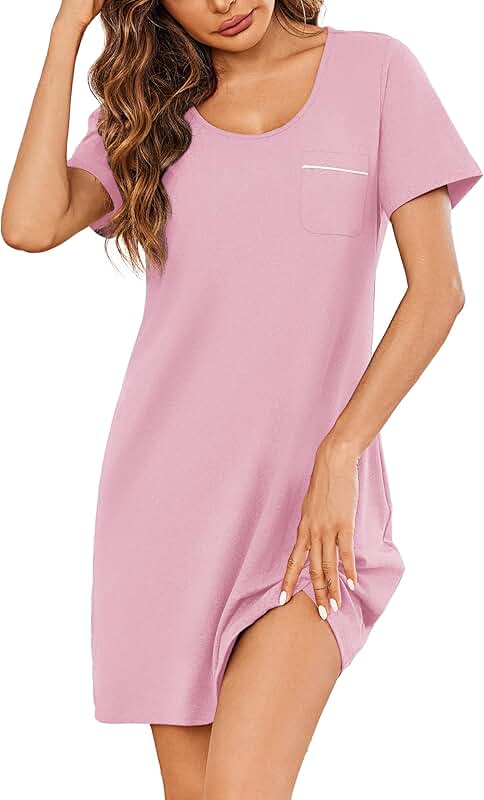 Women's Short Sleeve Nightgown with Chest Pocket