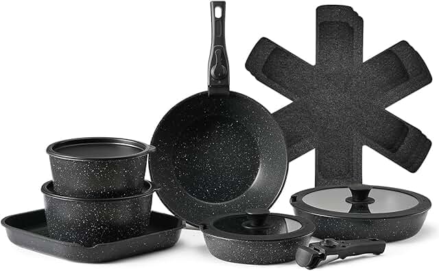 17-Piece Nonstick Cookware Set with Detachable Handles