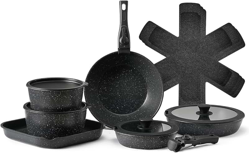 17-Piece Nonstick Cookware Set with Detachable Handles