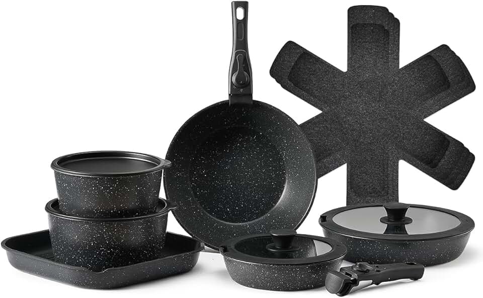 17-Piece Nonstick Cookware Set with Detachable Handles
