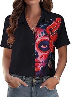 Women's Short Sleeve Button-Down Casual Blouse