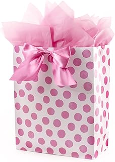 Large pink polka dot gift bag with tissue for any occasion