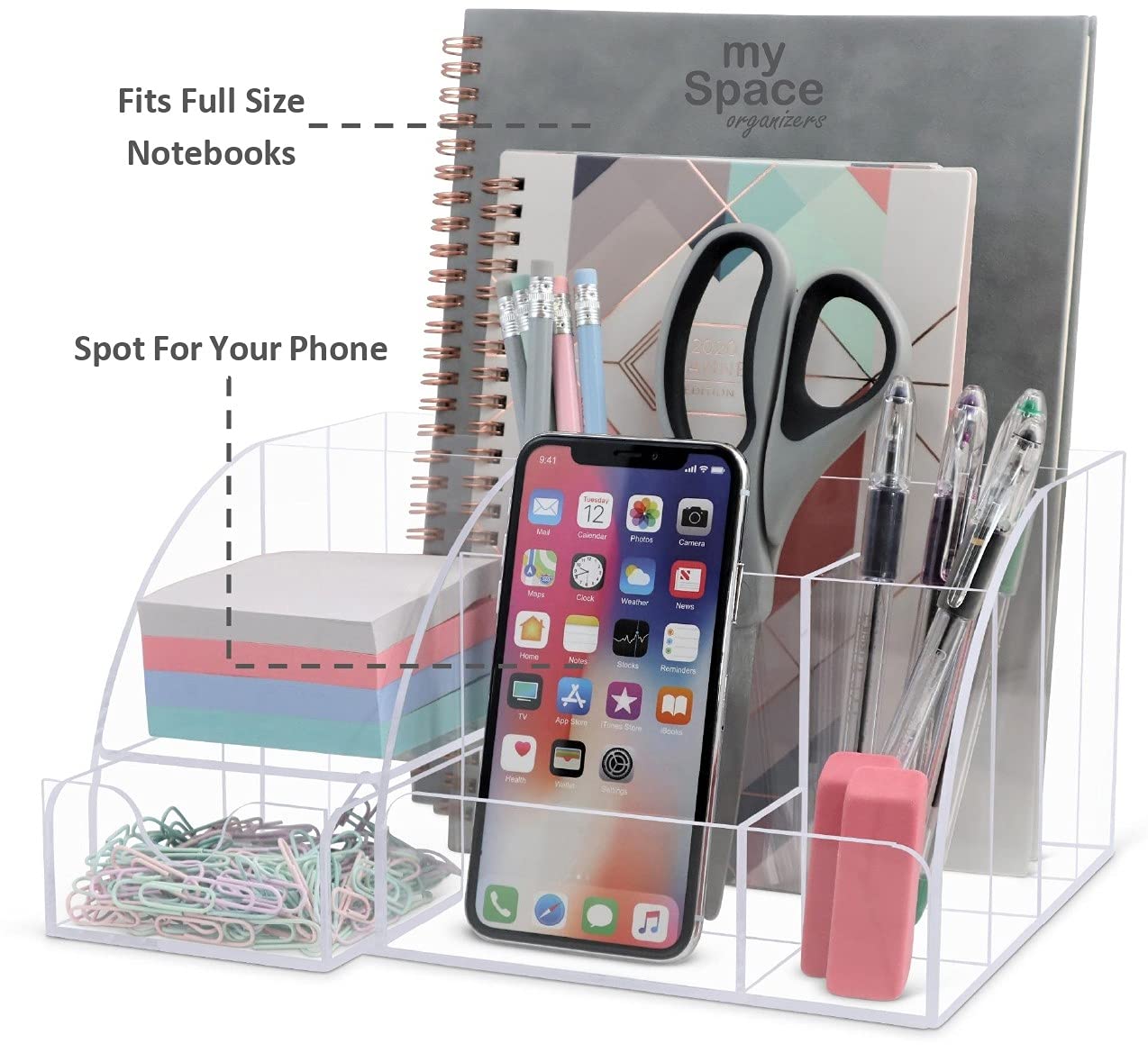 Clear acrylic desk organizer with nine compartments
