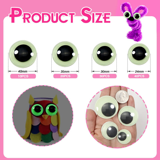 100pcs Assorted Size Luminous Self-Adhesive Googly Eyes