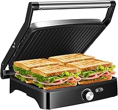 Large 4-Slice Non-Stick Panini Grill with Adjustable Temp