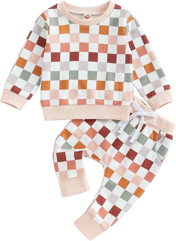 Toddler Boy Girl Checkerboard Long Sleeve Sweatshirt and Pants Set