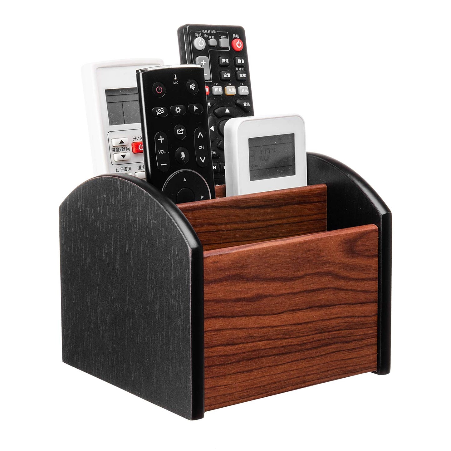 Wooden 4-Compartment Revolving Desk Organizer