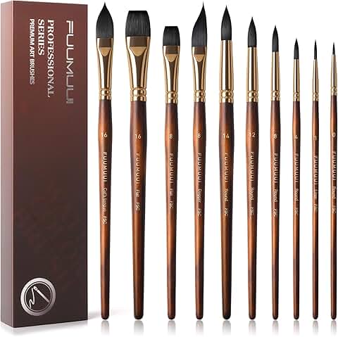 10-Piece Watercolor Brush Set with Synthetic Squirrel Hair
