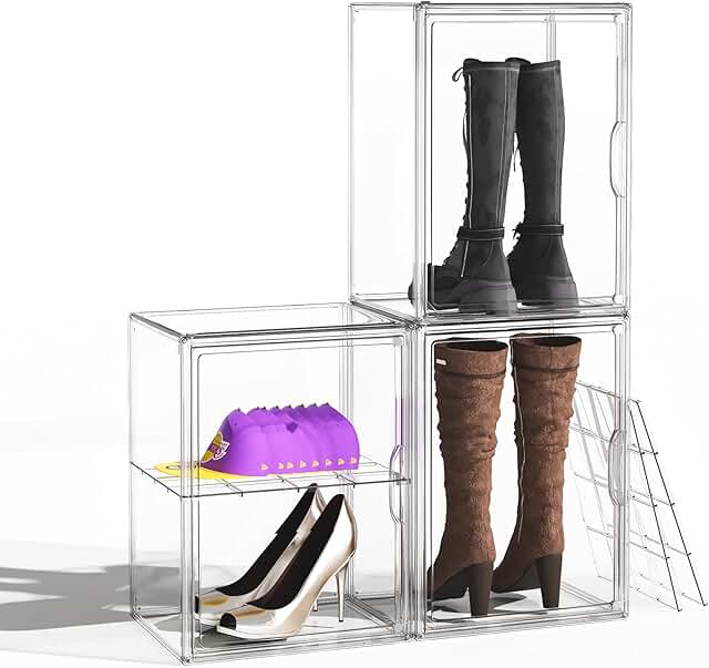 Tall Boot Storage Boxes, Clear Stackable Organizer, 3 Pack