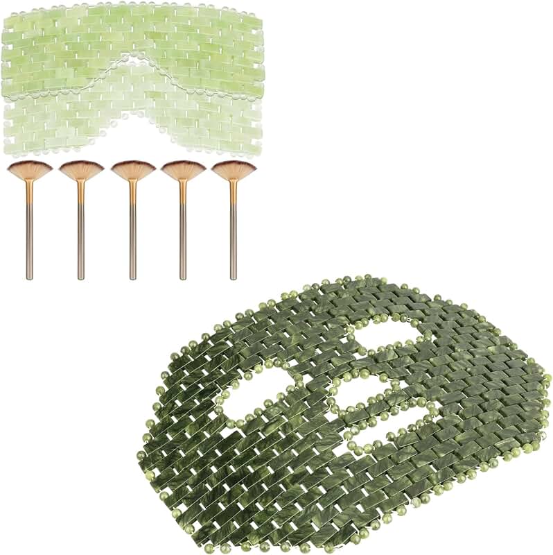 2-Piece Jade Eye Mask and Facial Brush Set for Spa and Travel