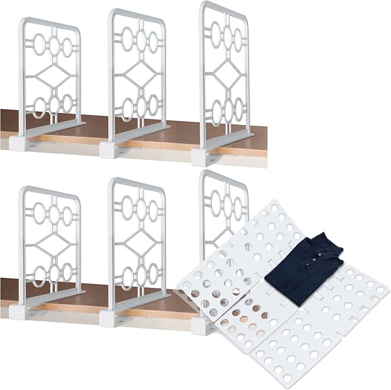 Space-Saving Shelf Dividers with T-Shirt Folder Board, Pack of 6