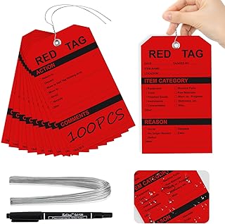 50 Pack Waterproof Red Plastic Tags with Wire and Pen