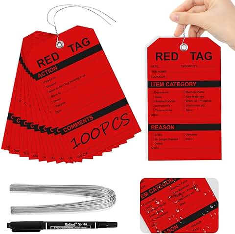 50 Pack Waterproof Red Plastic Tags with Wire and Pen