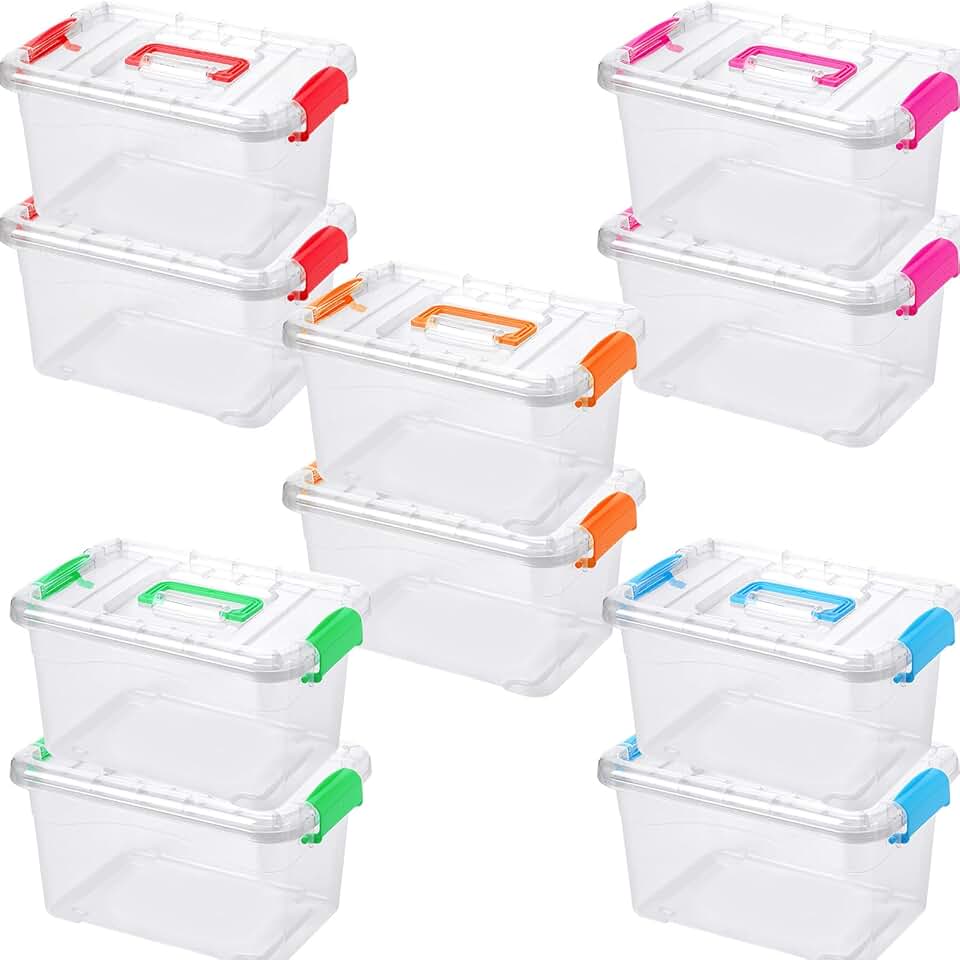 10 Pack Clear Plastic Storage Bins with Handles and Lids