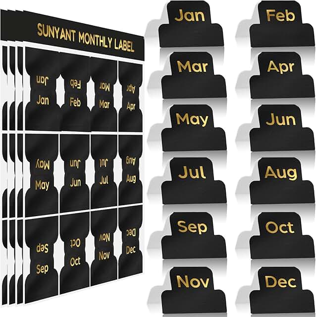 48 Black Adhesive Monthly Planner Tabs