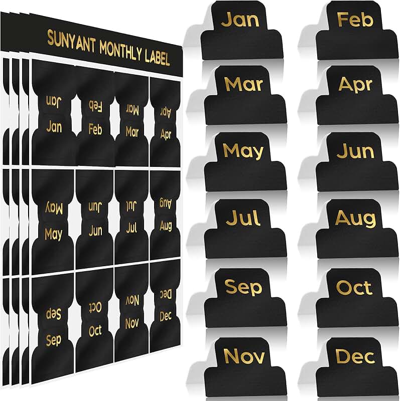 48 Black Adhesive Monthly Planner Tabs