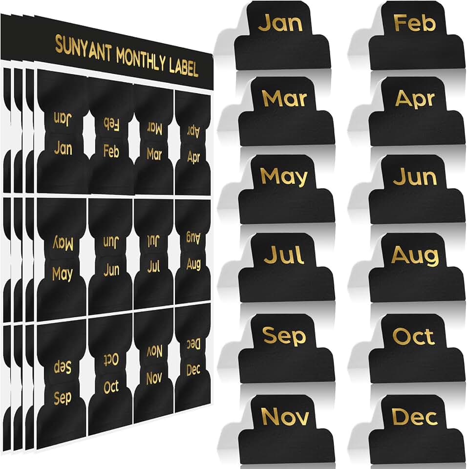 48 Black Adhesive Monthly Planner Tabs
