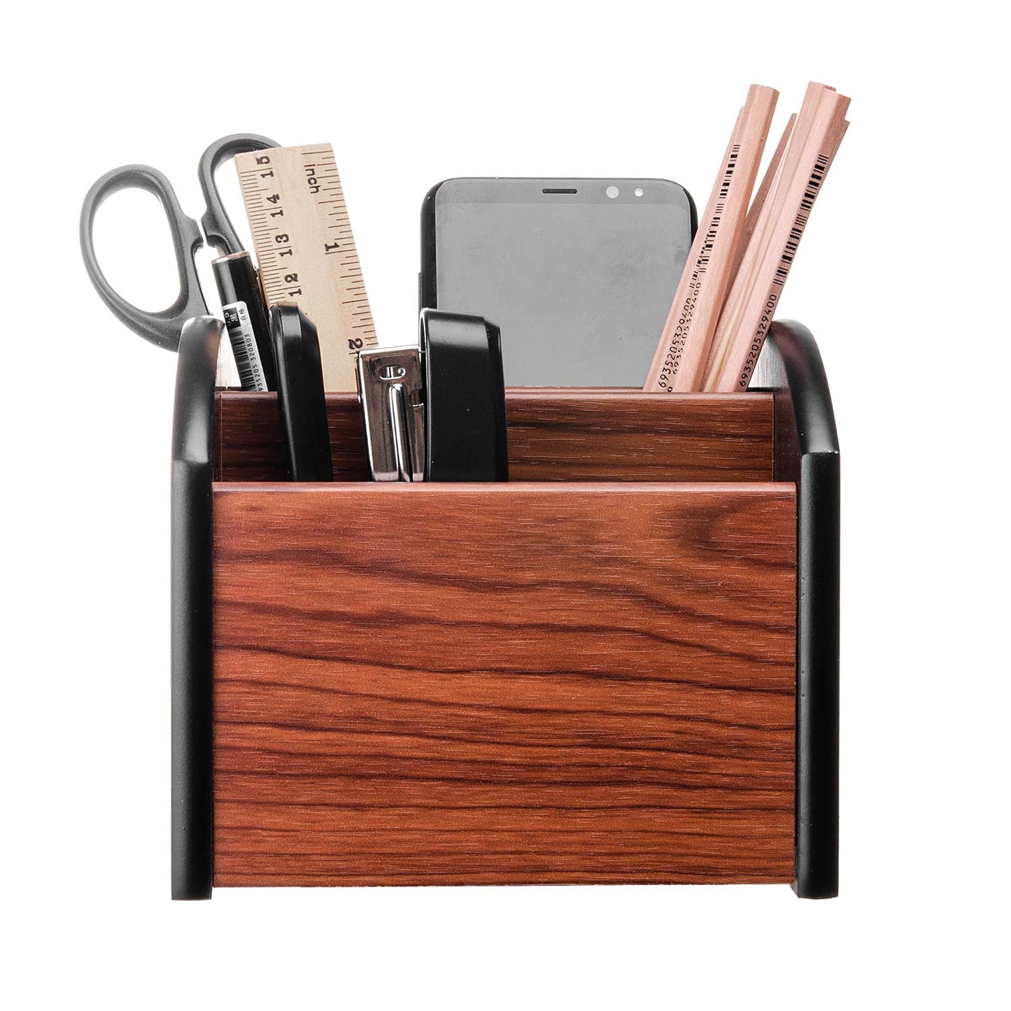 Wooden 4-Compartment Revolving Desk Organizer