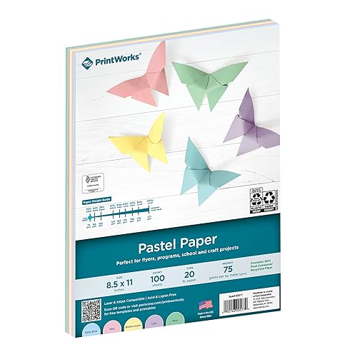 Pastel Colored Paper, 8.5" x 11", 100 Sheets