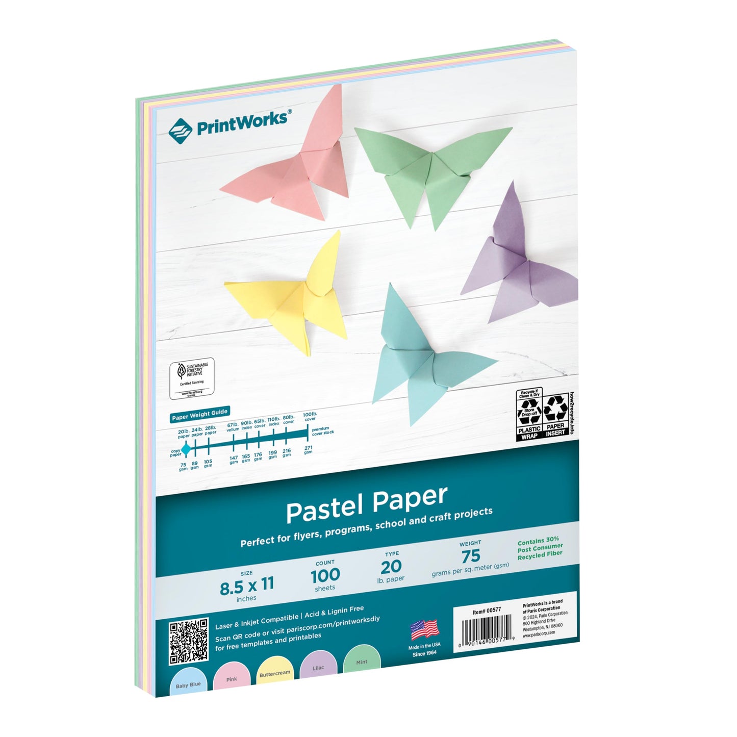 Pastel Colored Paper, 8.5" x 11", 100 Sheets