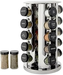 20-Jar Revolving Spice Rack with Spices